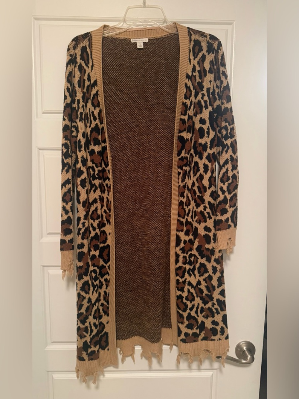Cato Leopard Print Open-Front Long Cardigan Sweater - Brown/Tan/Black